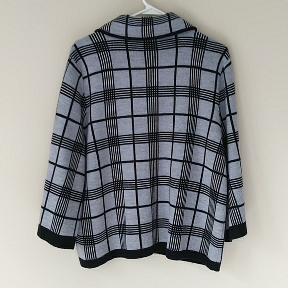 Designers Originals Plaid Windowpane Acrylic Sweater Jacket LARGE Black Gray - Picture 7 of 10